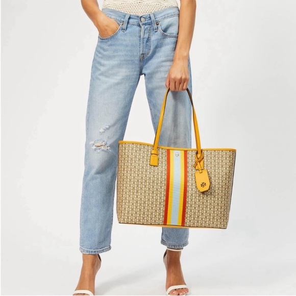 Tory Burch Handbags - Tory Burch Gemini Link Canvas Tote Purse Bag, Daylily Mustard Yellow